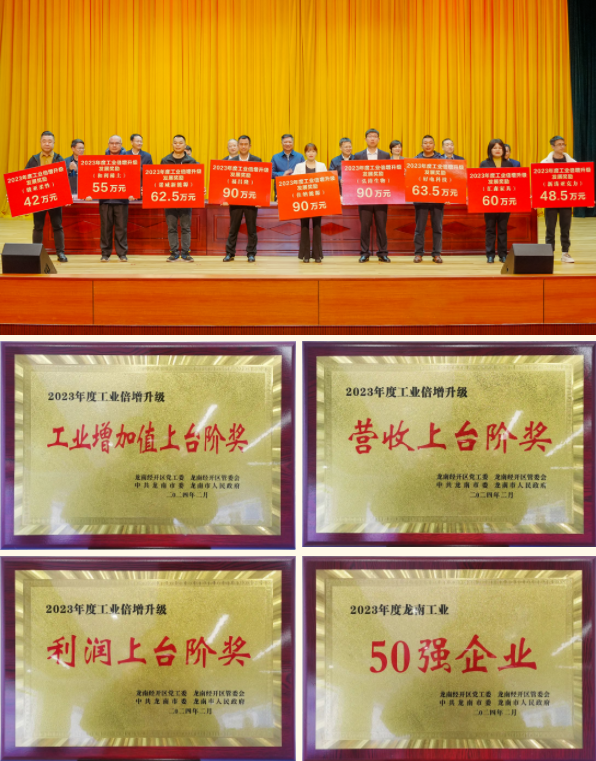 龙南U8国际荣获“2023年度工业倍增升级、龙南工业50强”系列嘉奖。